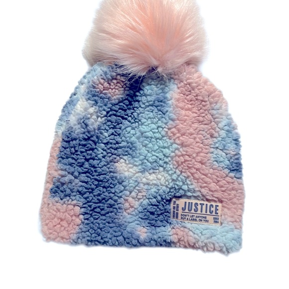 JUSTICE Cozy pink, blue tie-dye beanie |with pink PomPom | one size - Picture 1 of 1